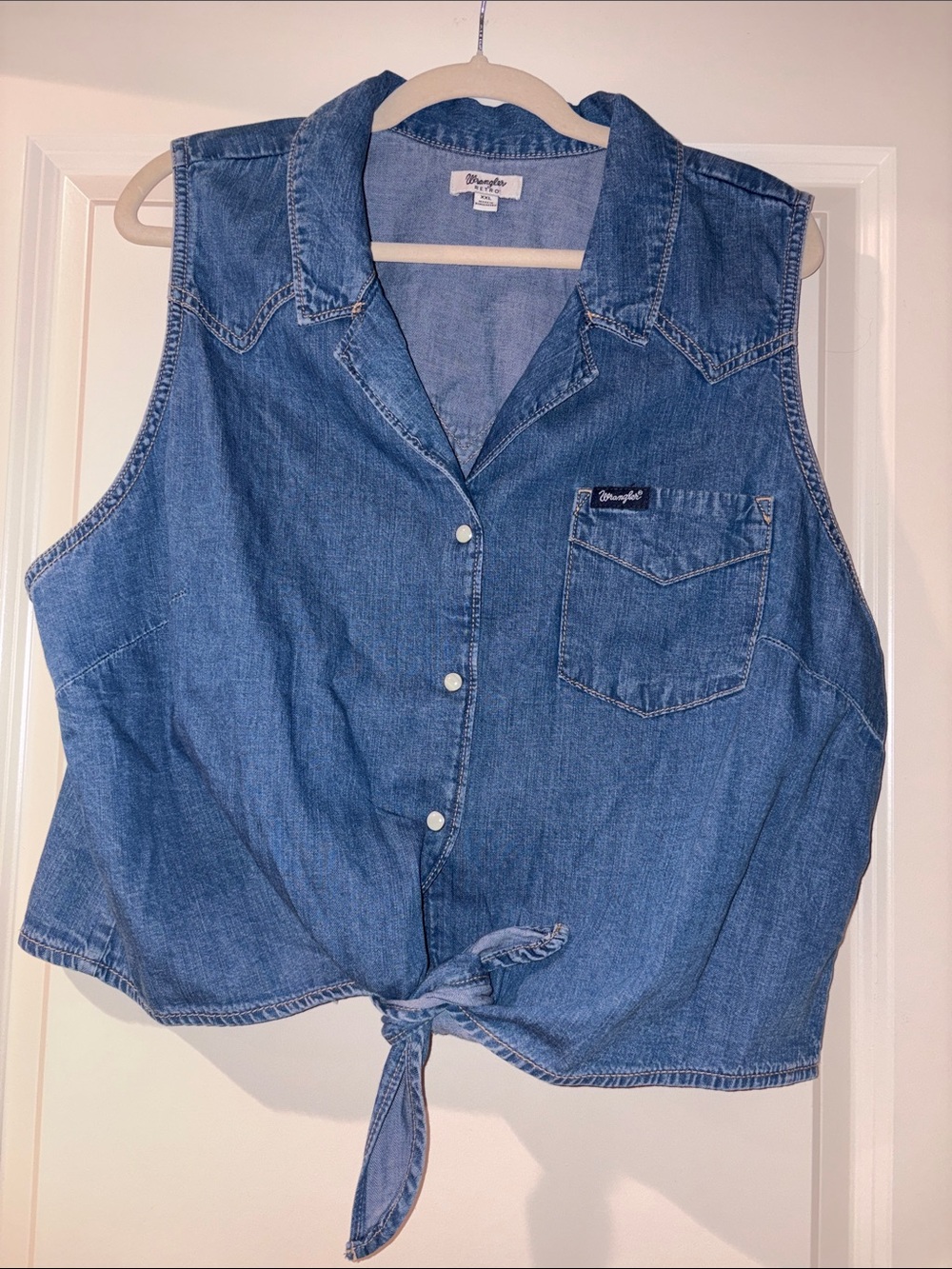 Wrangler Retro Blue Denim Tie-Hem Sleeveless Top